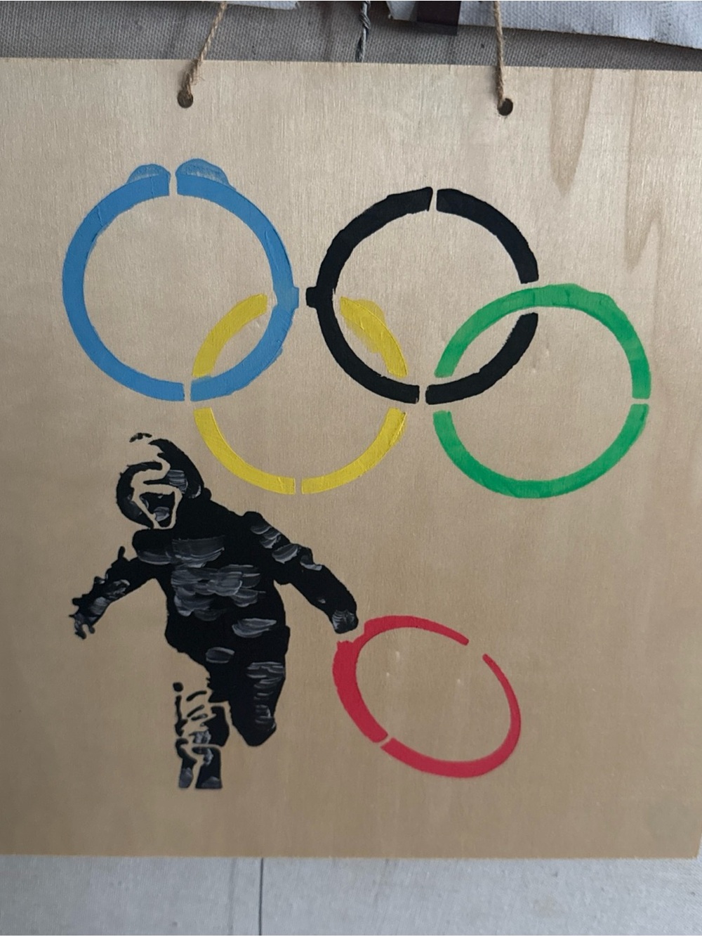 Banksy Olympic Rings (on wood plaque) New
